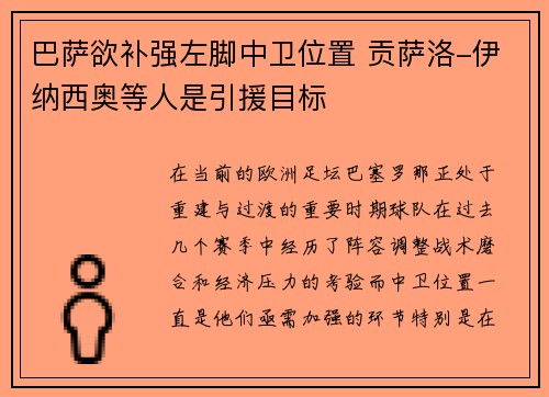 巴萨欲补强左脚中卫位置 贡萨洛-伊纳西奥等人是引援目标