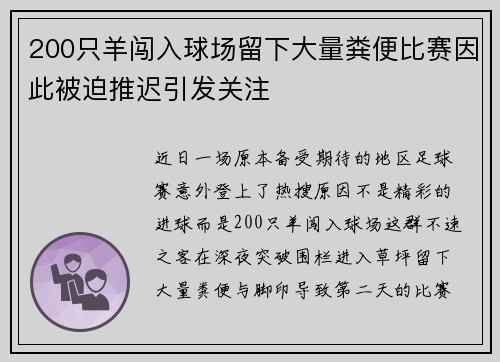 200只羊闯入球场留下大量粪便比赛因此被迫推迟引发关注